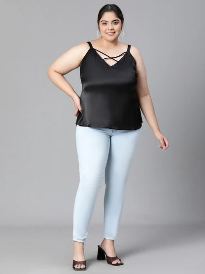 Heartily Black Criss Cross Back plus Size Top