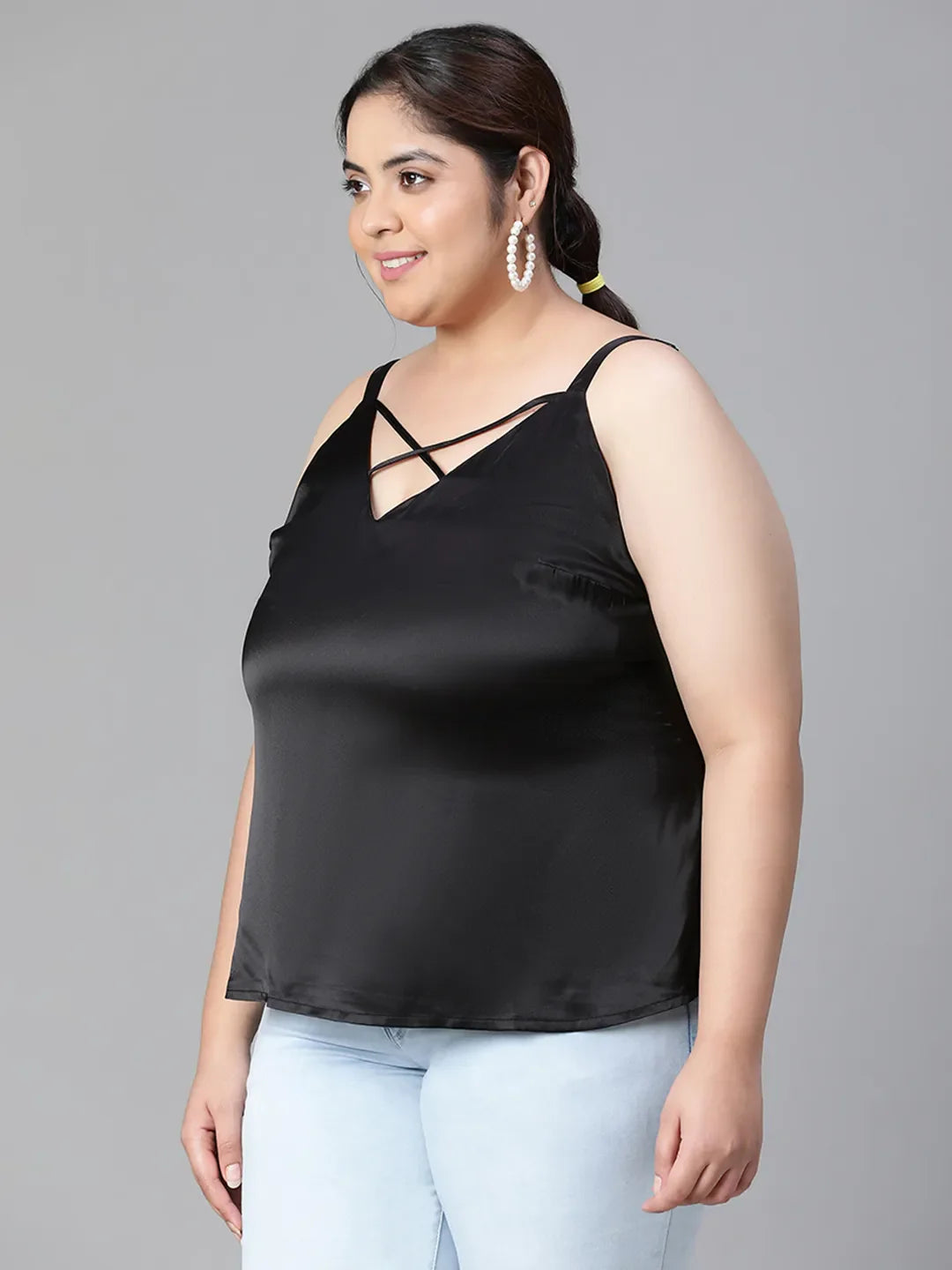 Heartily Black Criss Cross Back plus Size Top