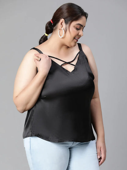 Heartily Black Criss Cross Back plus Size Top