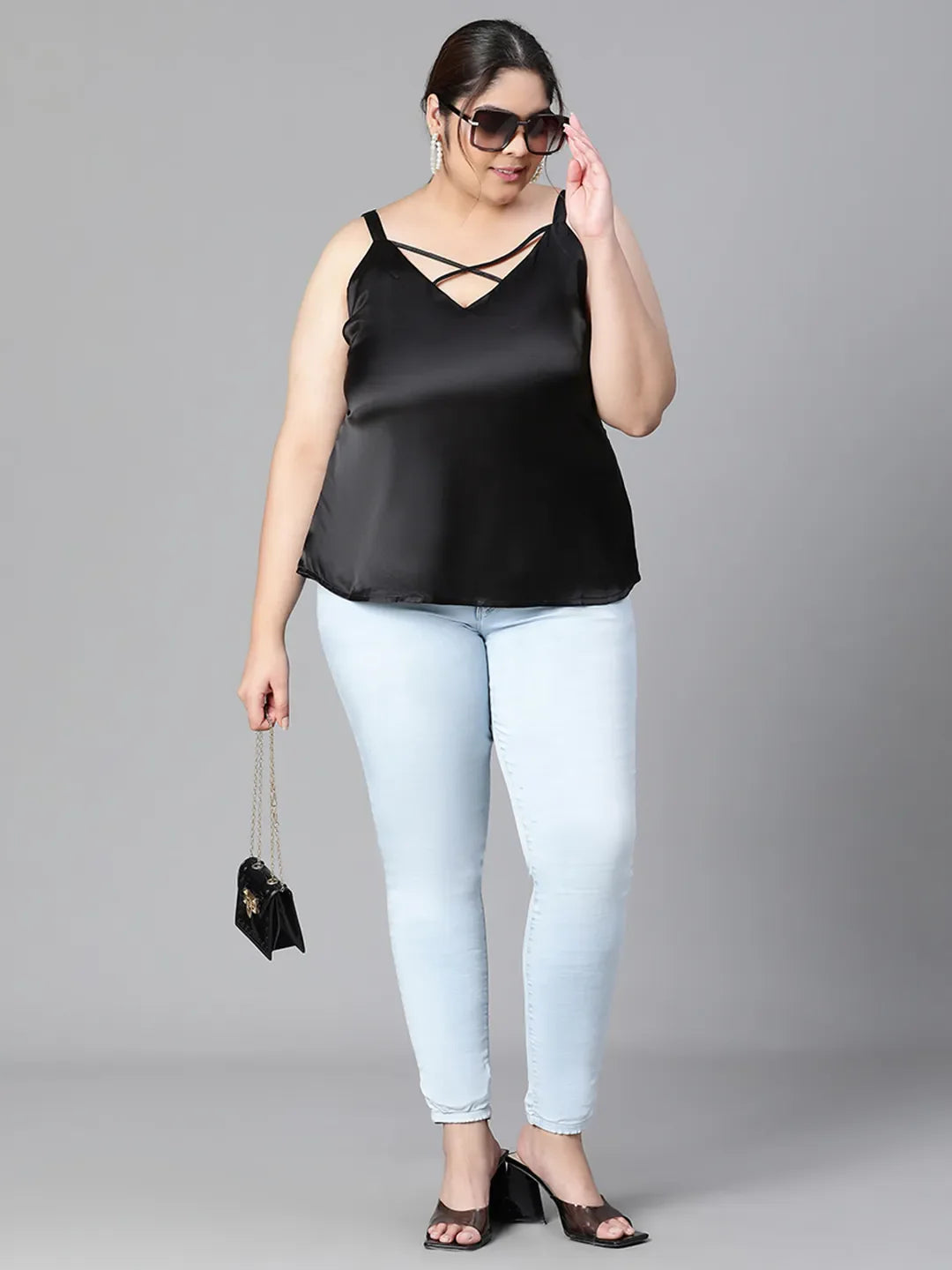 Heartily Black Criss Cross Back plus Size Top