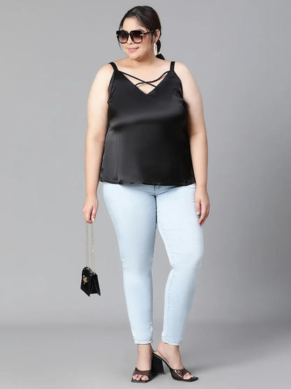 Heartily Black Criss Cross Back plus Size Top