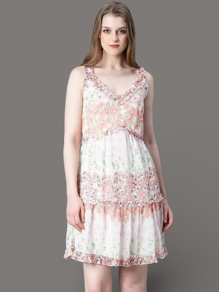 Floral Print Dress - Sleeveless Short Flare Women's Summer Party Wear