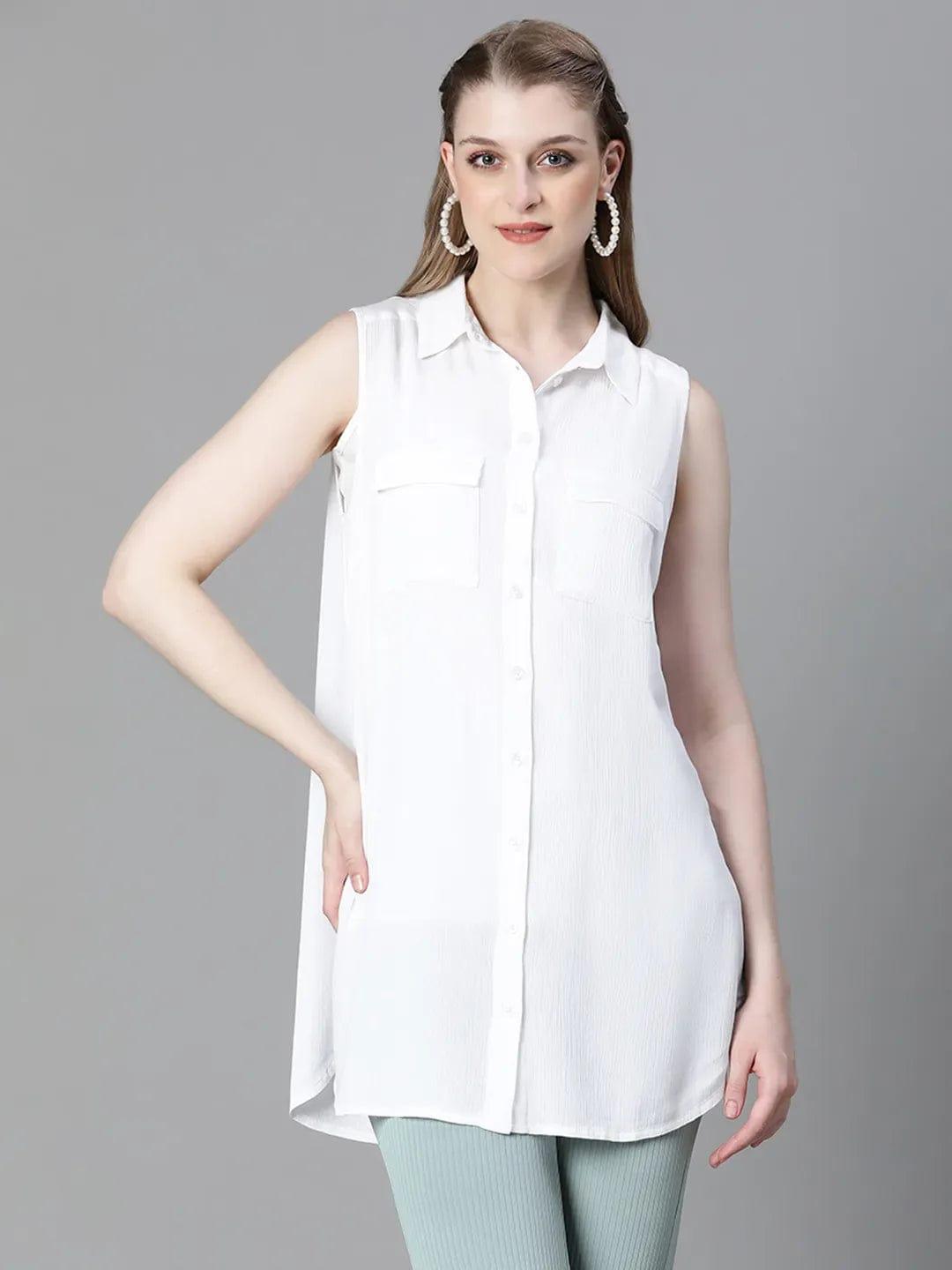 Filthy White Collared Sleeveless Women Shirt