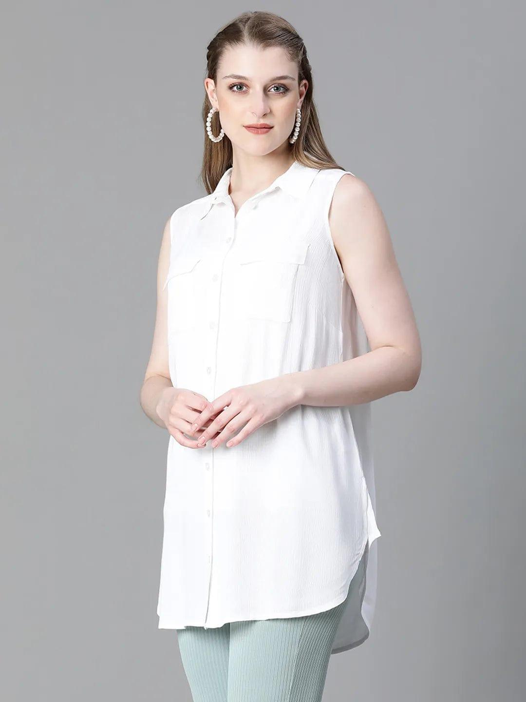 Filthy White Collared Sleeveless Women Shirt