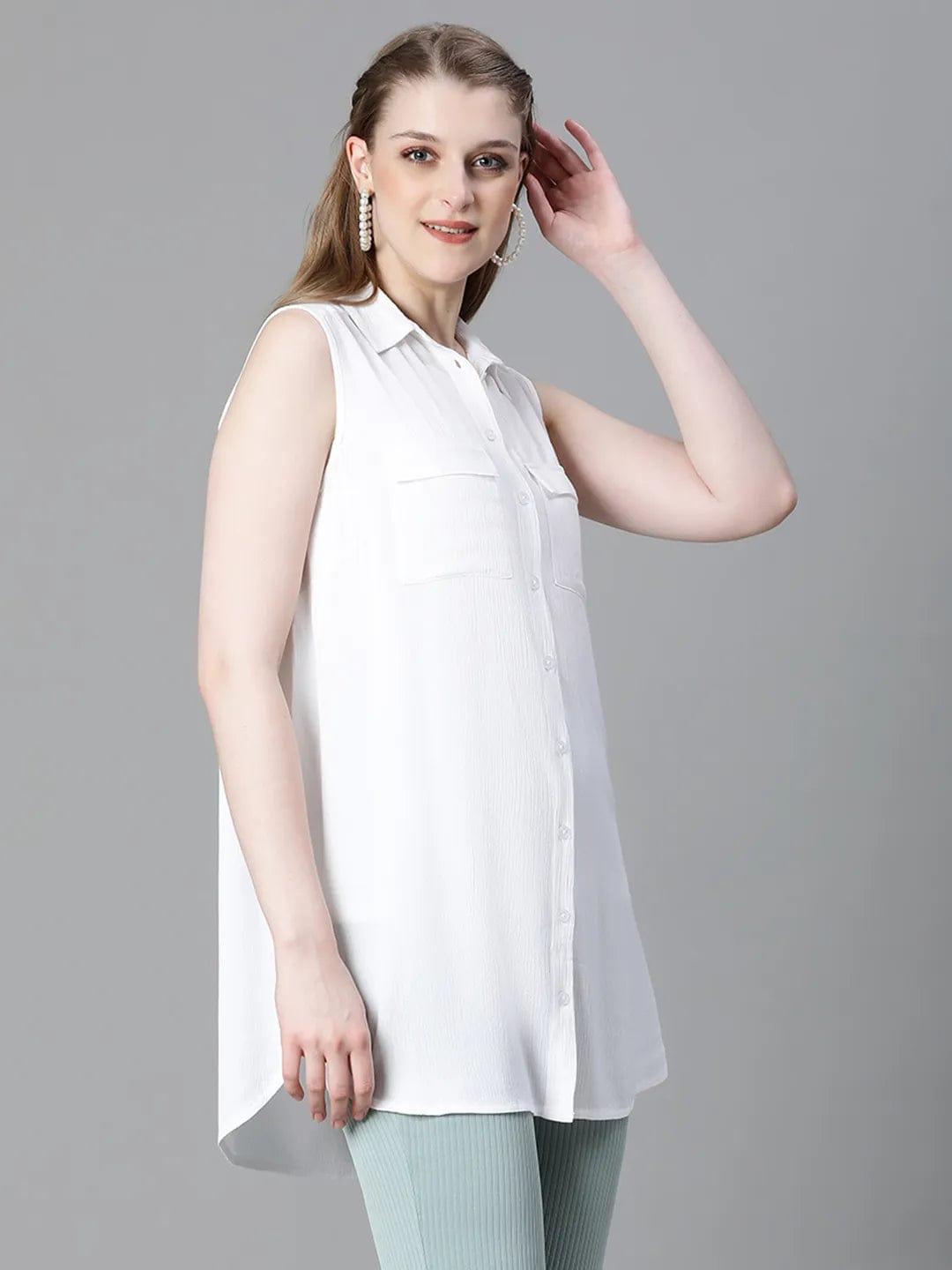 Filthy White Collared Sleeveless Women Shirt