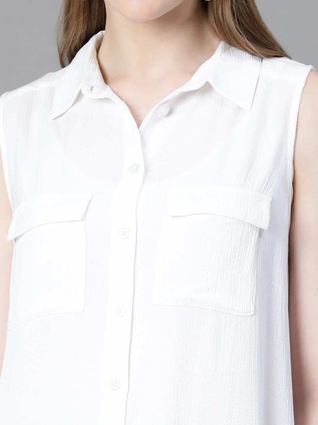 Filthy White Collared Sleeveless Women Shirt