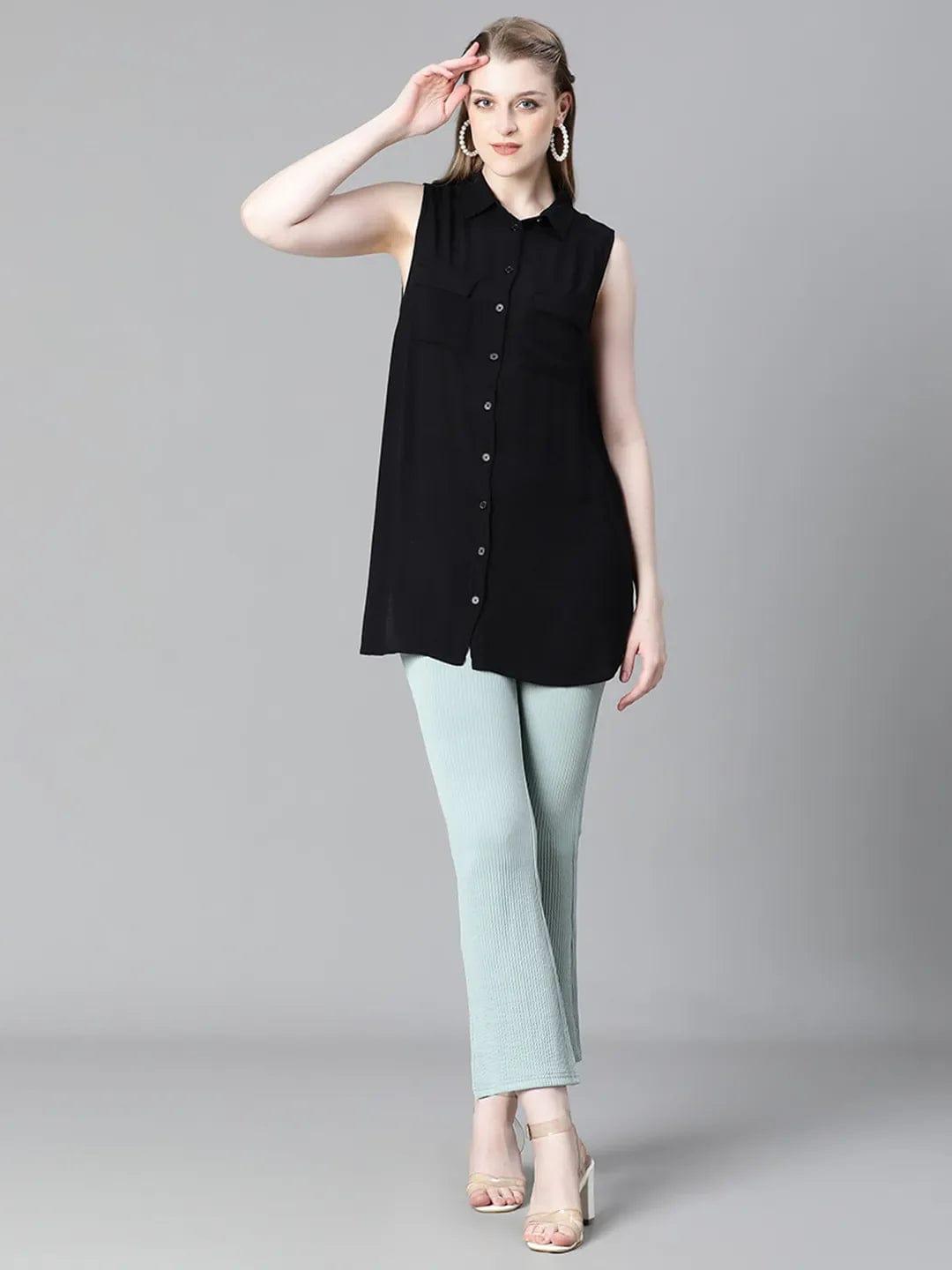 Dusky Black Collared Sleeveless Women Shirt