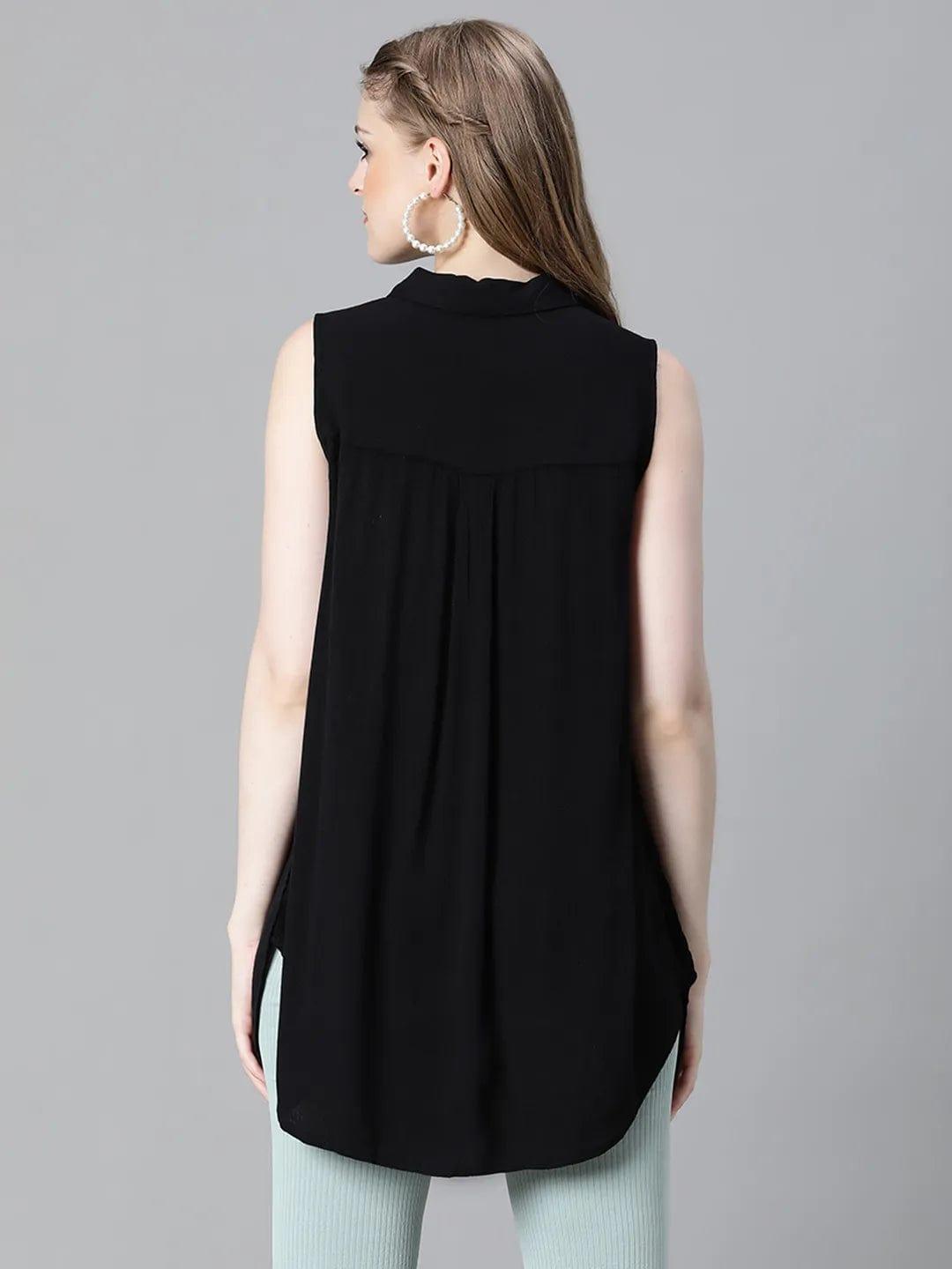 Dusky Black Collared Sleeveless Women Shirt