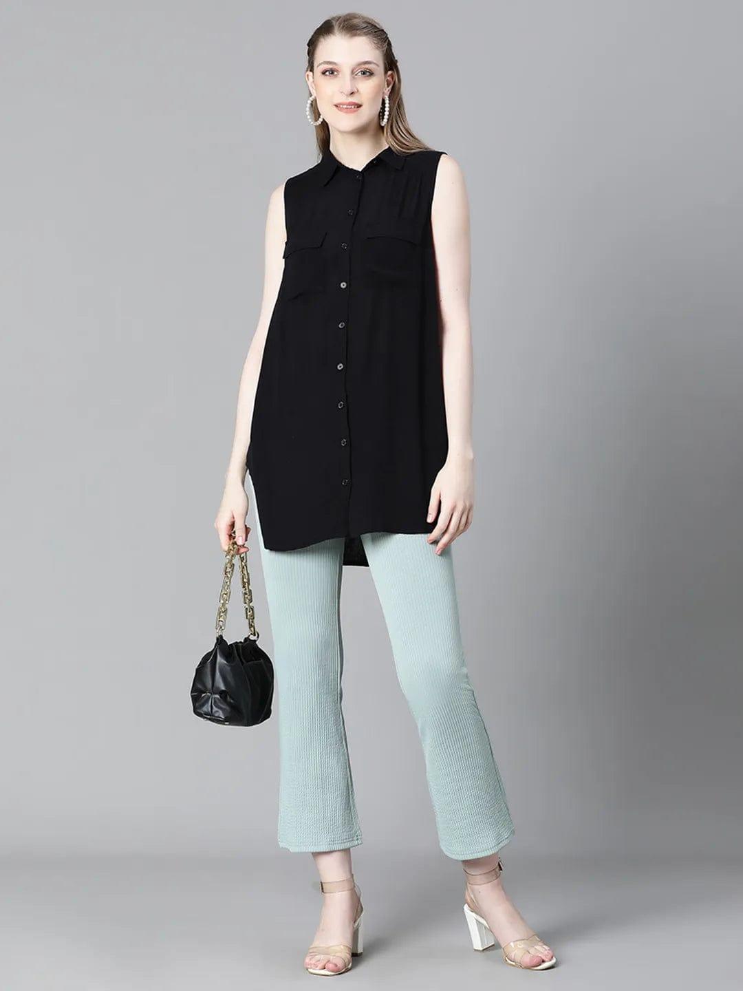 Dusky Black Collared Sleeveless Women Shirt