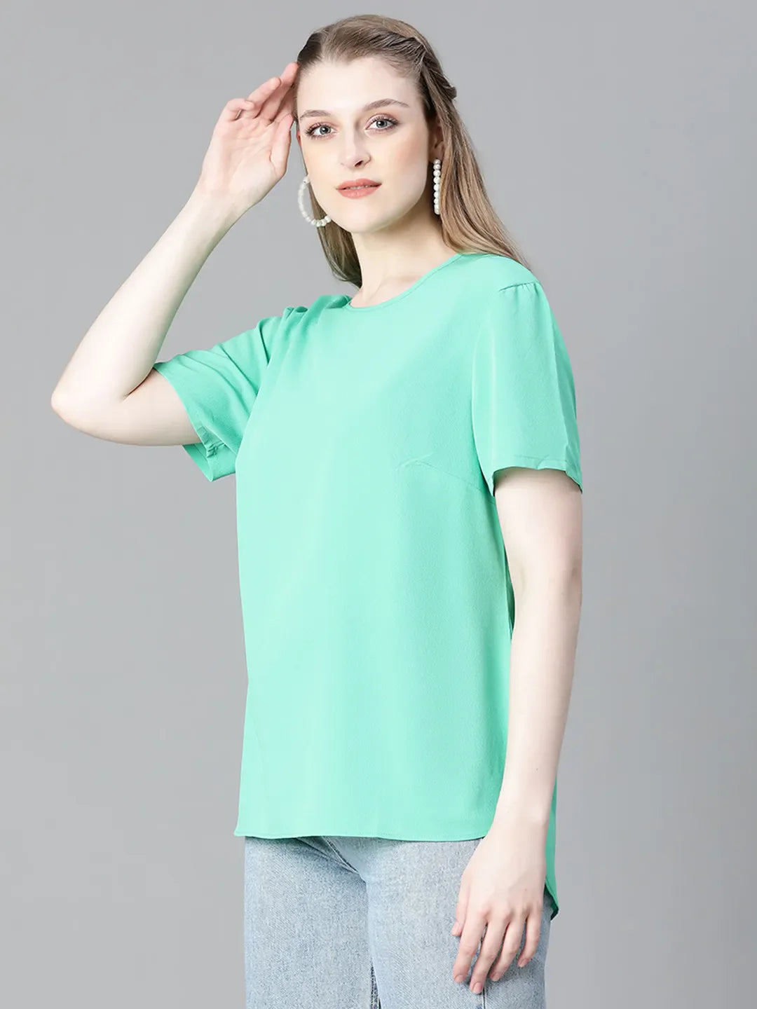 Heavenly Green Short Sleeve Women Casual Top