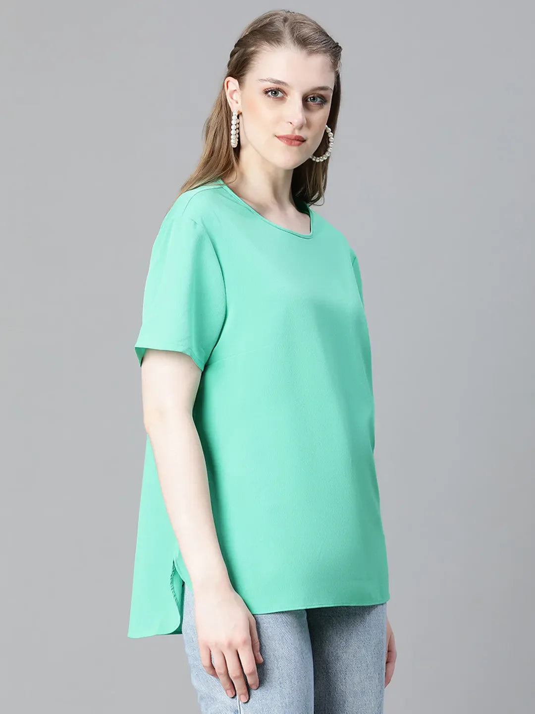 Heavenly Green Short Sleeve Women Casual Top