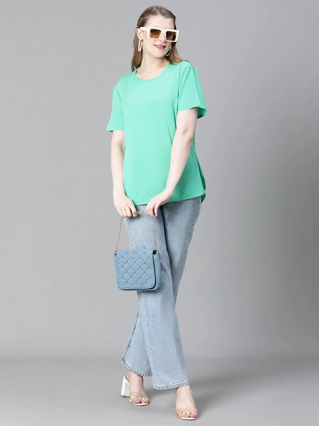 Heavenly Green Short Sleeve Women Casual Top