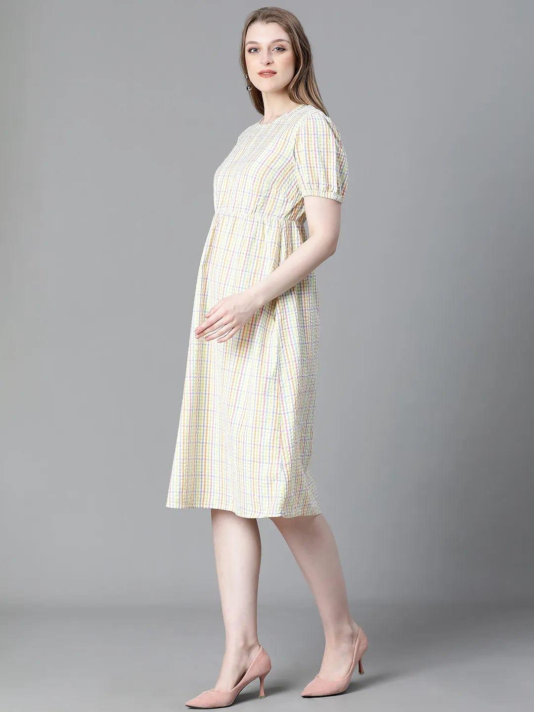 Adorable Check Print Multicolor Short Sleeve Cotton Dress
