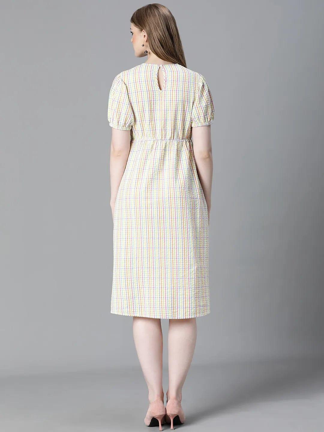Adorable Check Print Multicolor Short Sleeve Cotton Dress