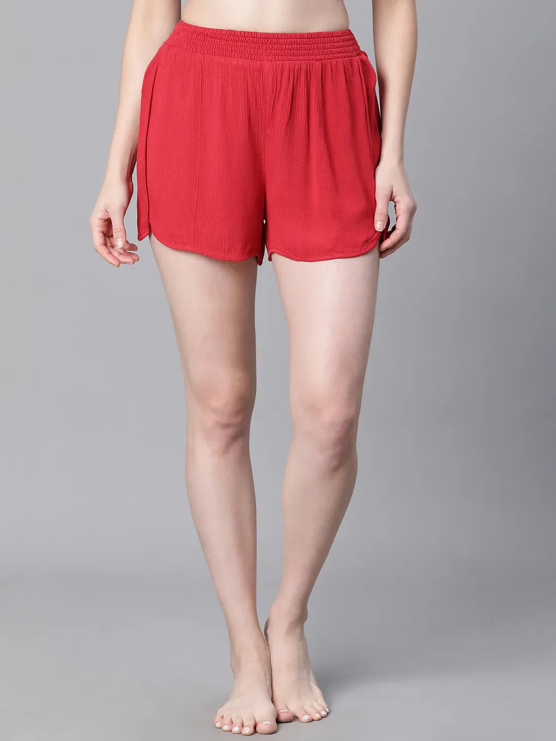 Women Red Elasticated Nightwear Shorts for Comfort