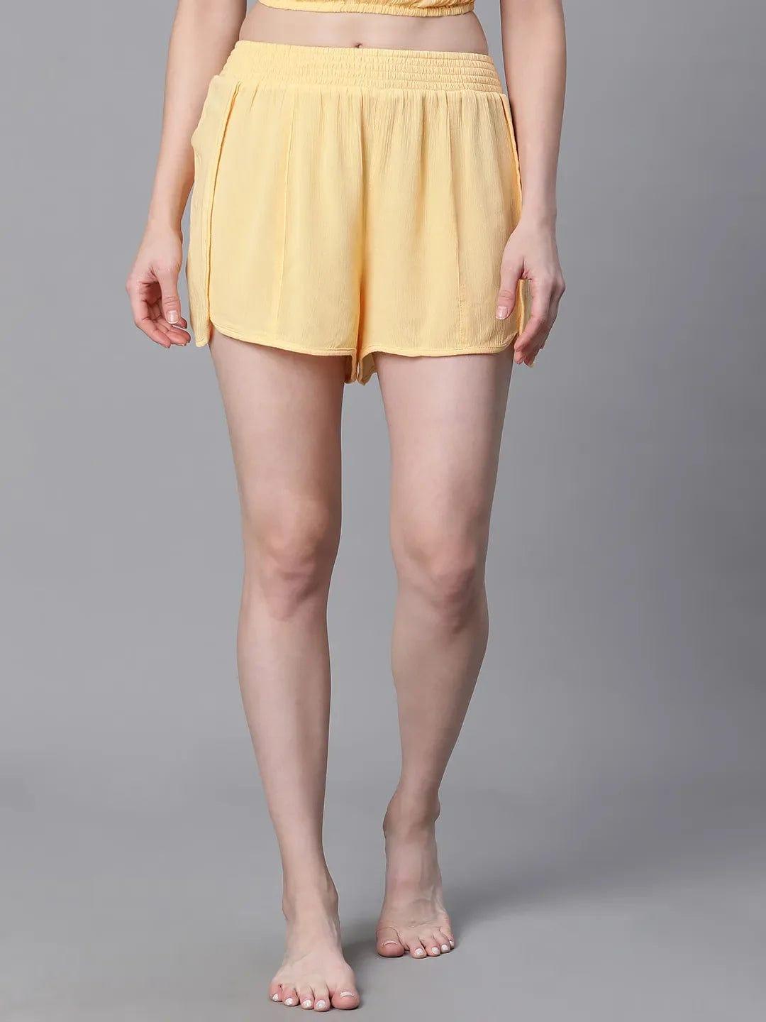 Women Yellow Elasticated Nightwear Plush Shorts for Comfort