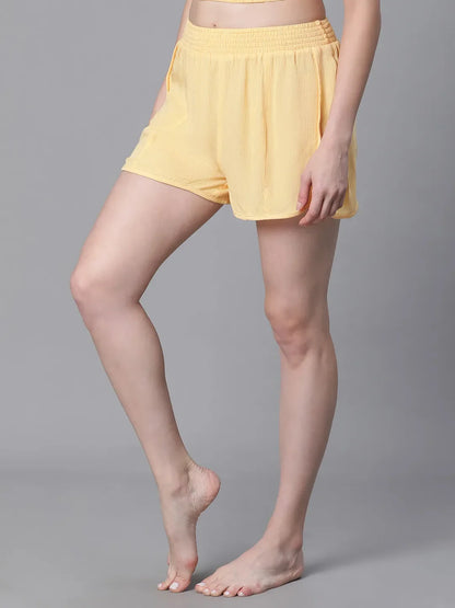 Women Yellow Elasticated Nightwear Shorts for Comfort