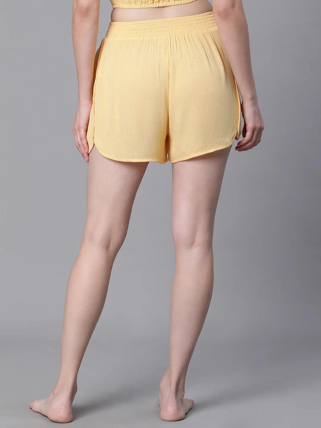 Women Yellow Elasticated Nightwear Plush Shorts for Comfort