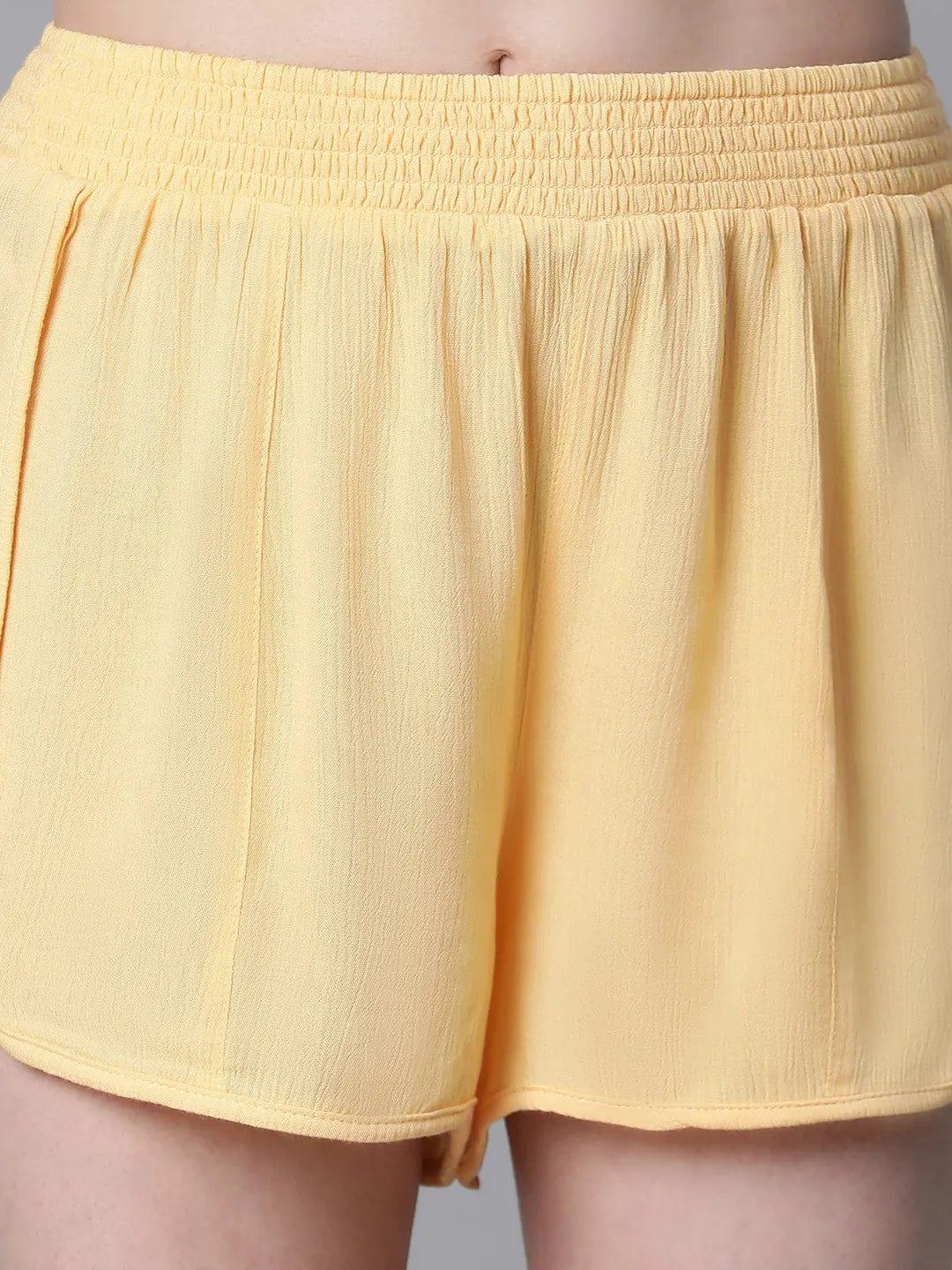 Women Yellow Elasticated Nightwear Plush Shorts for Comfort