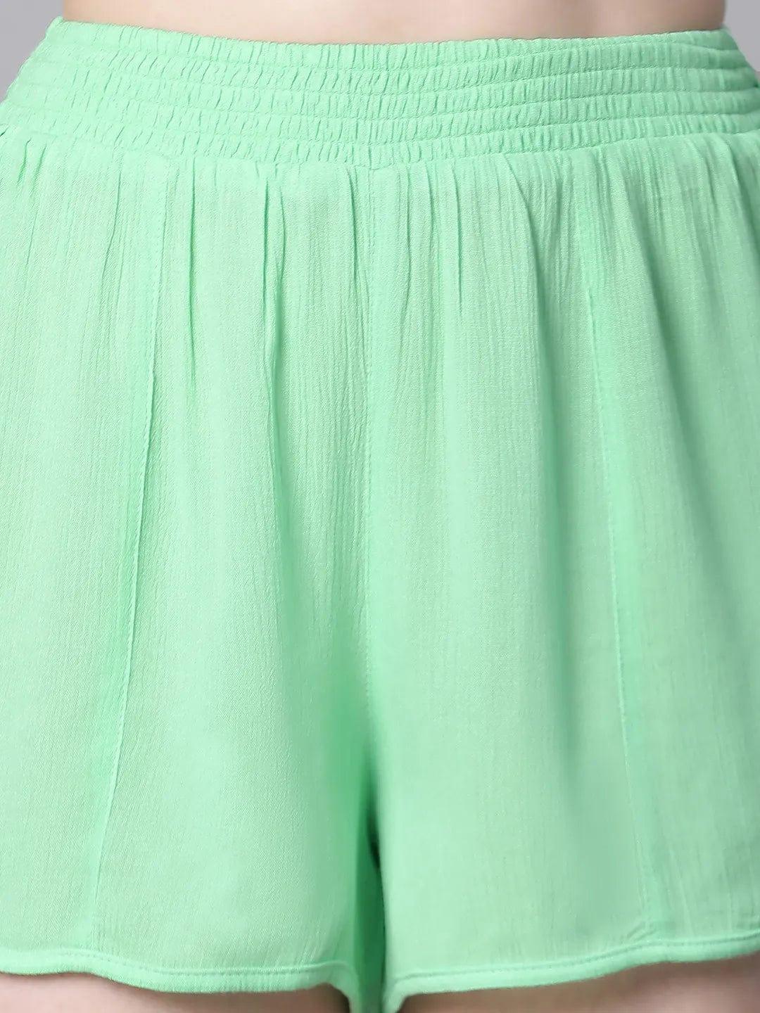 Women Green Elasticated Nightwear Plush Shorts for Comfort