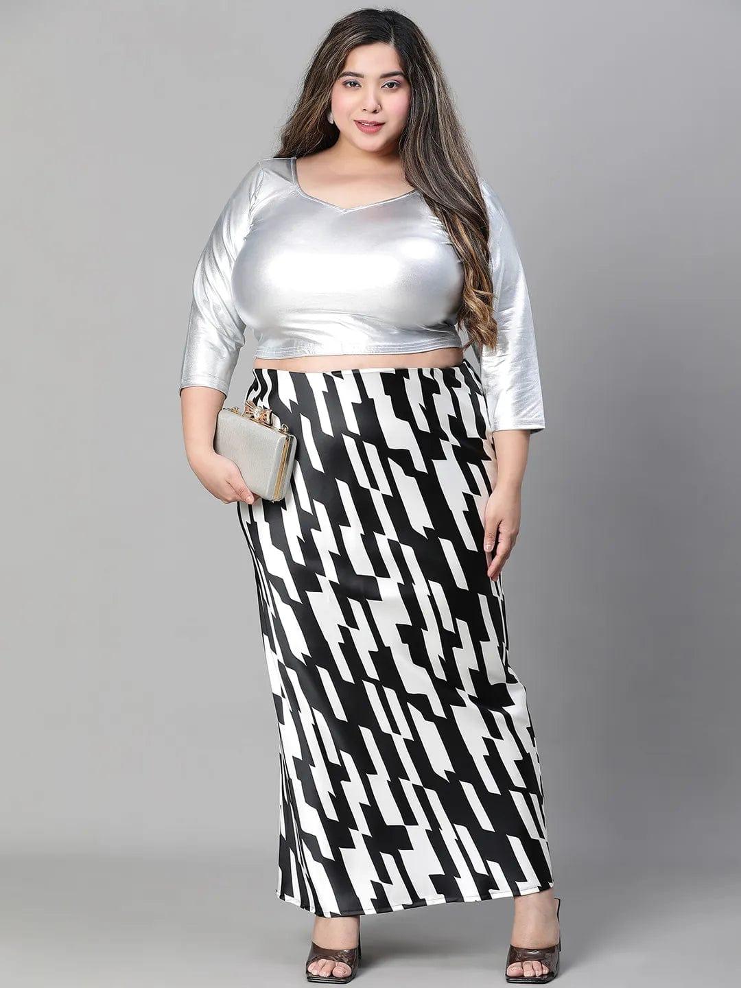 Plus size maxi skirt black and white hotsell