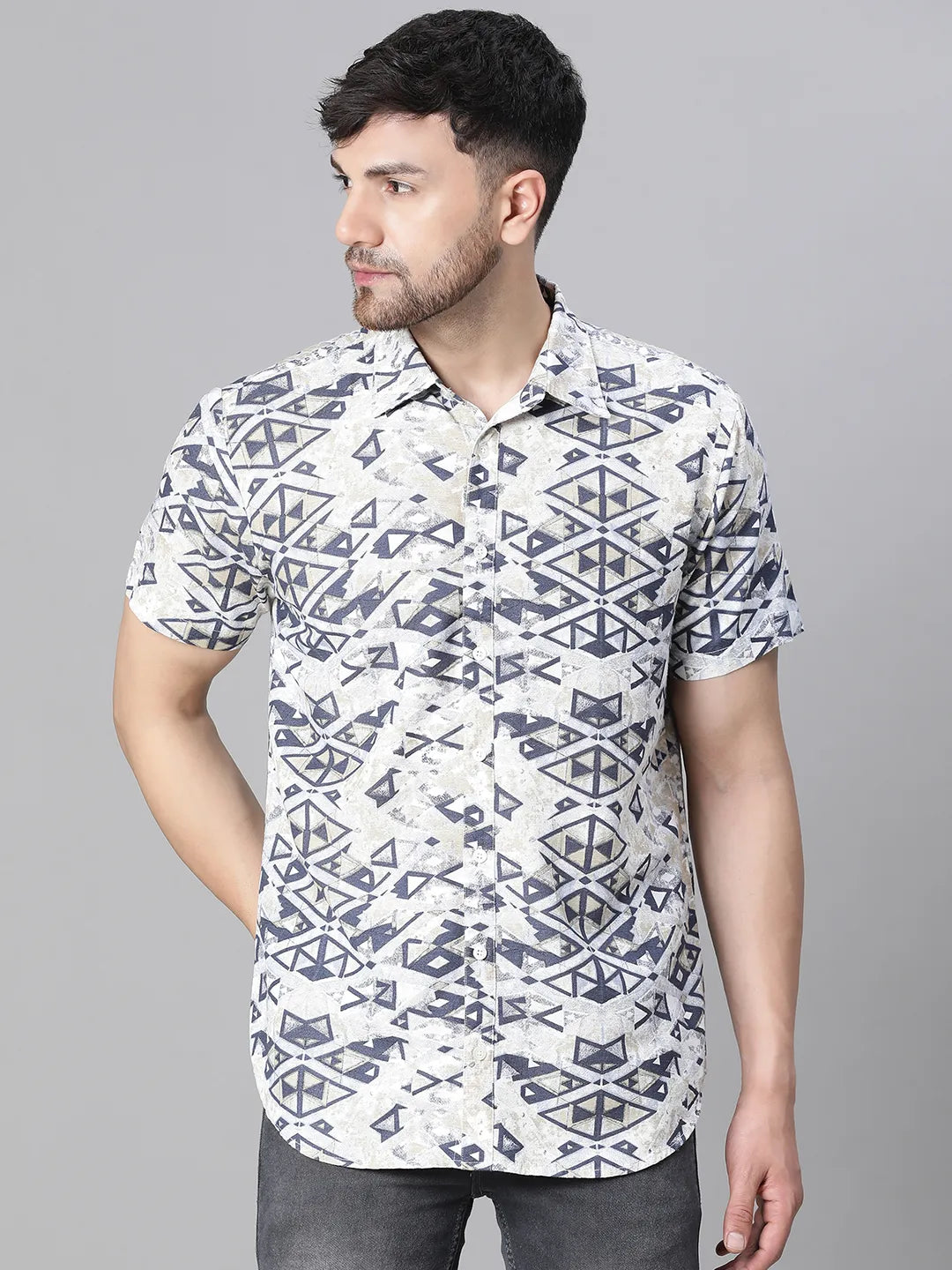 Multicolor printed short sleeve men shirt