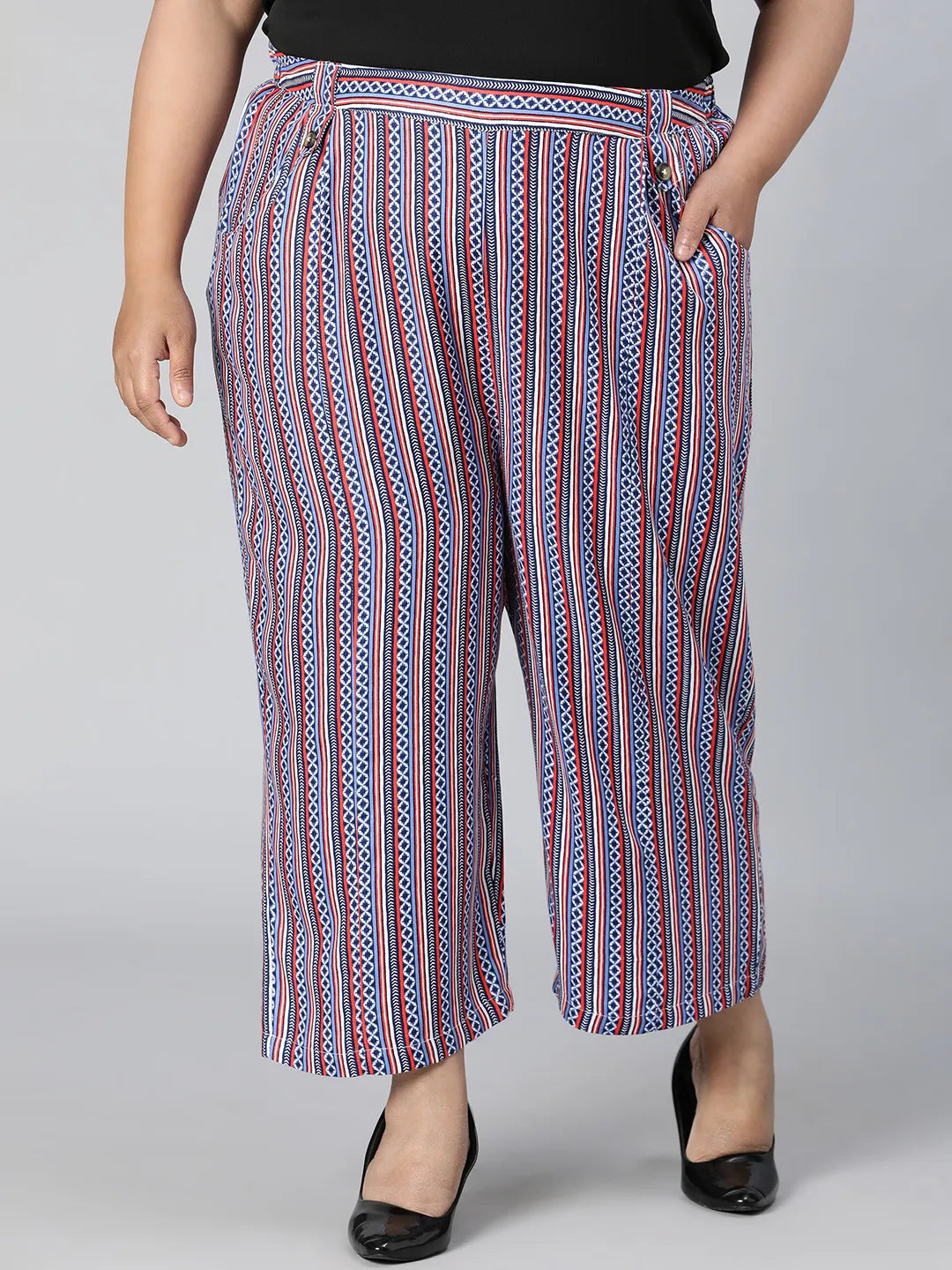 Trendy Multicolor Stripe Print Elasticated Plus Size Pant