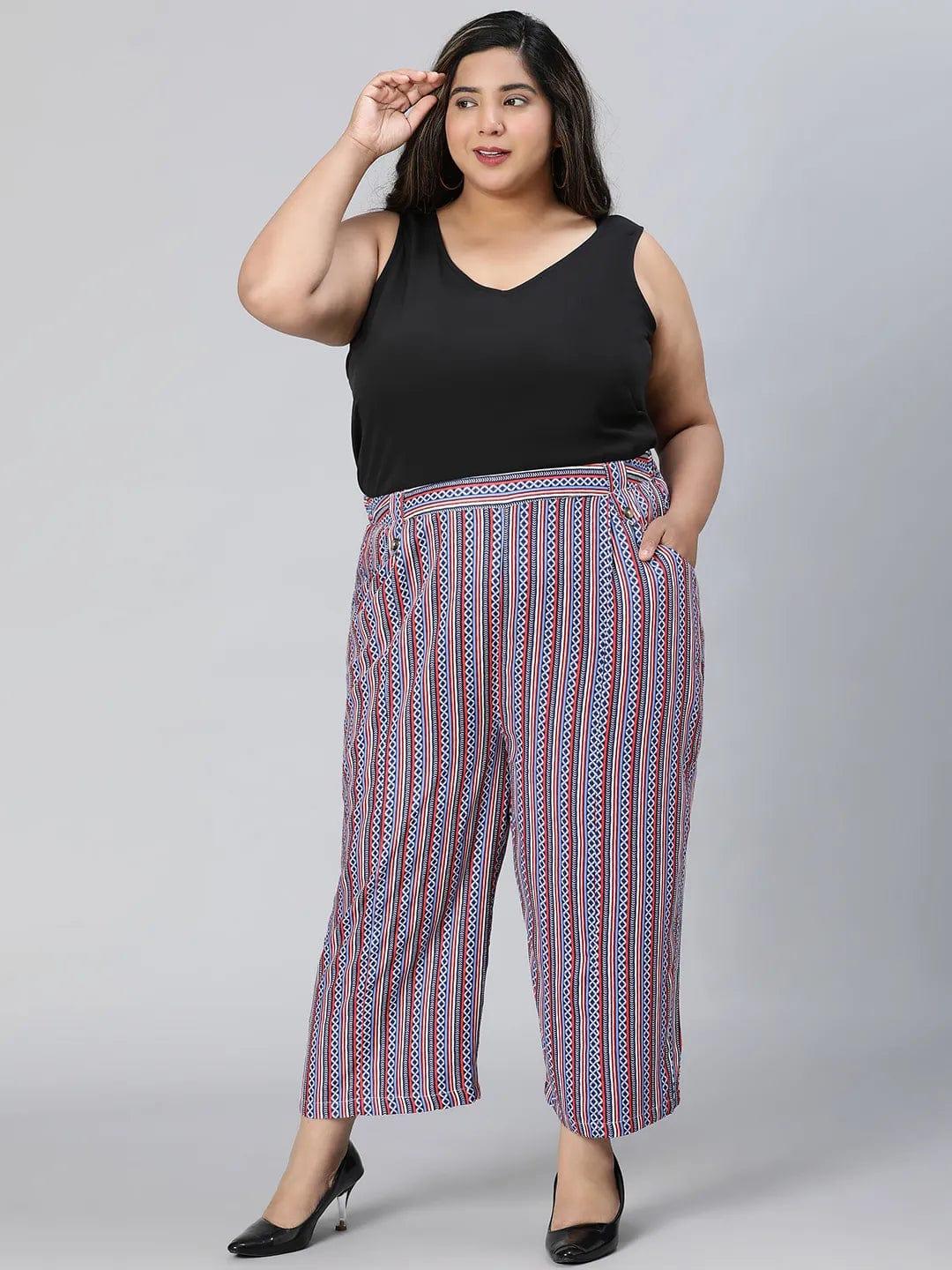 Trendy Multicolor Stripe Print Elasticated Plus Size Pant