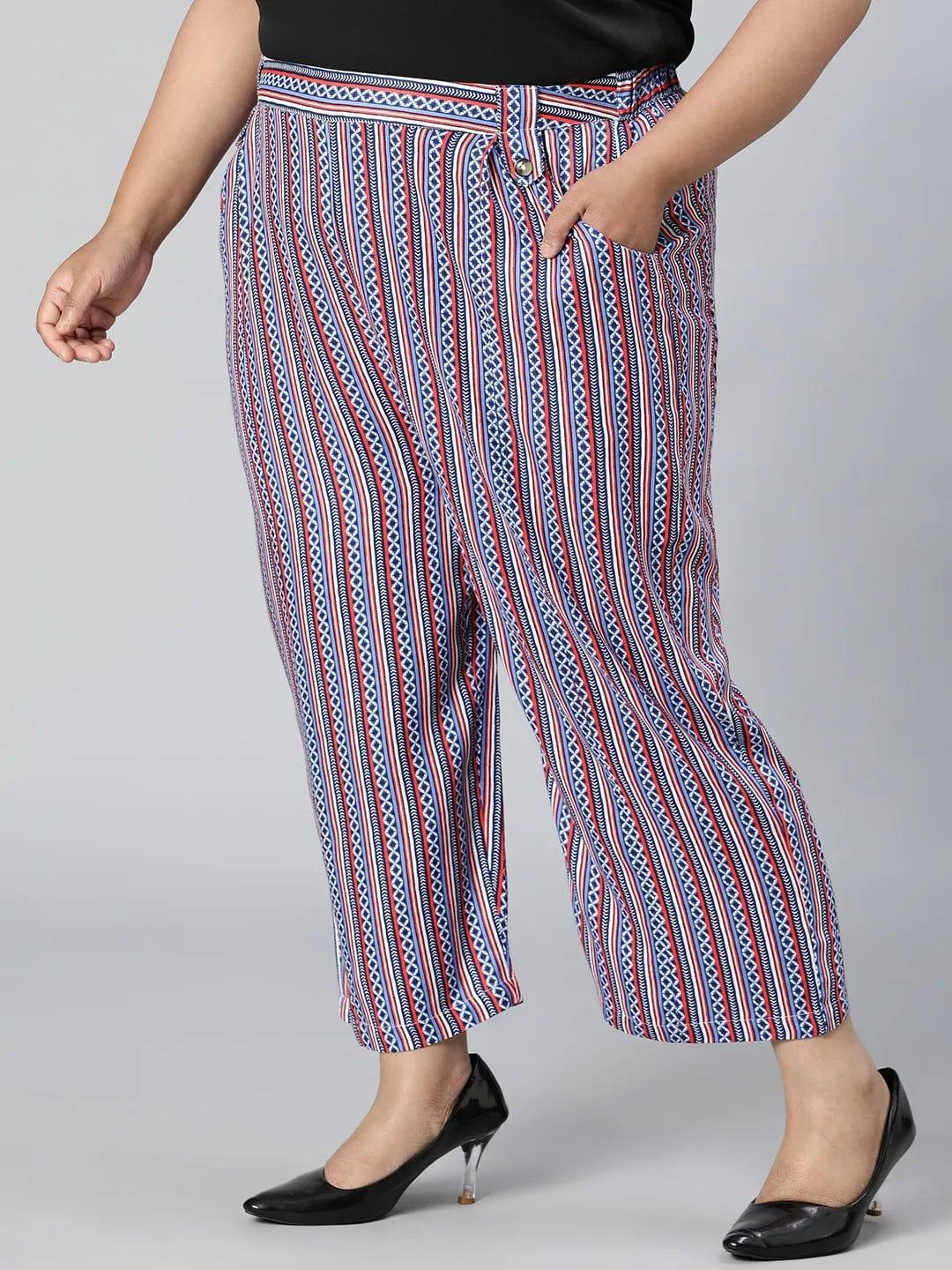 Trendy Multicolor Stripe Print Elasticated Plus Size Pant