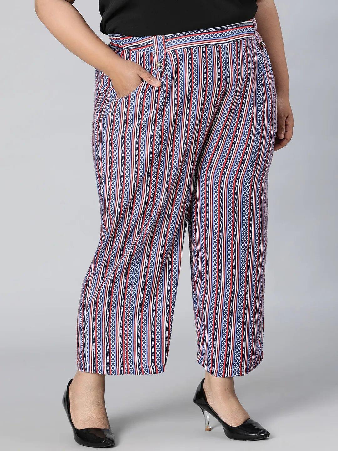 Trendy Multicolor Stripe Print Elasticated Plus Size Pant