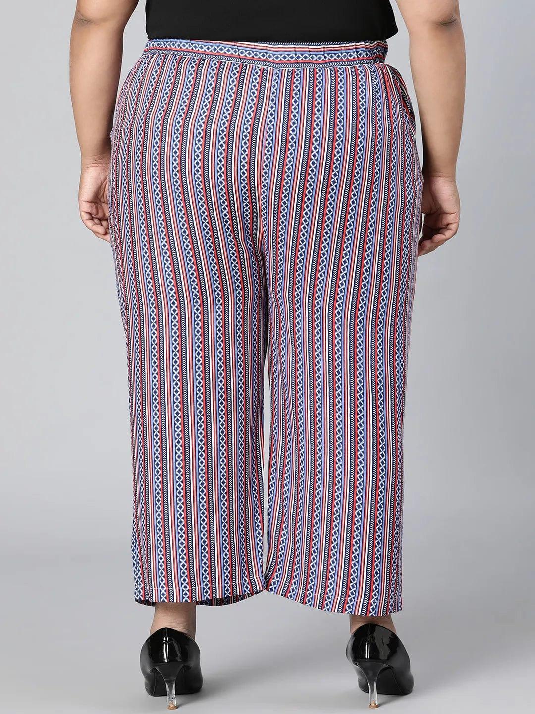 Trendy Multicolor Stripe Print Elasticated Plus Size Pant