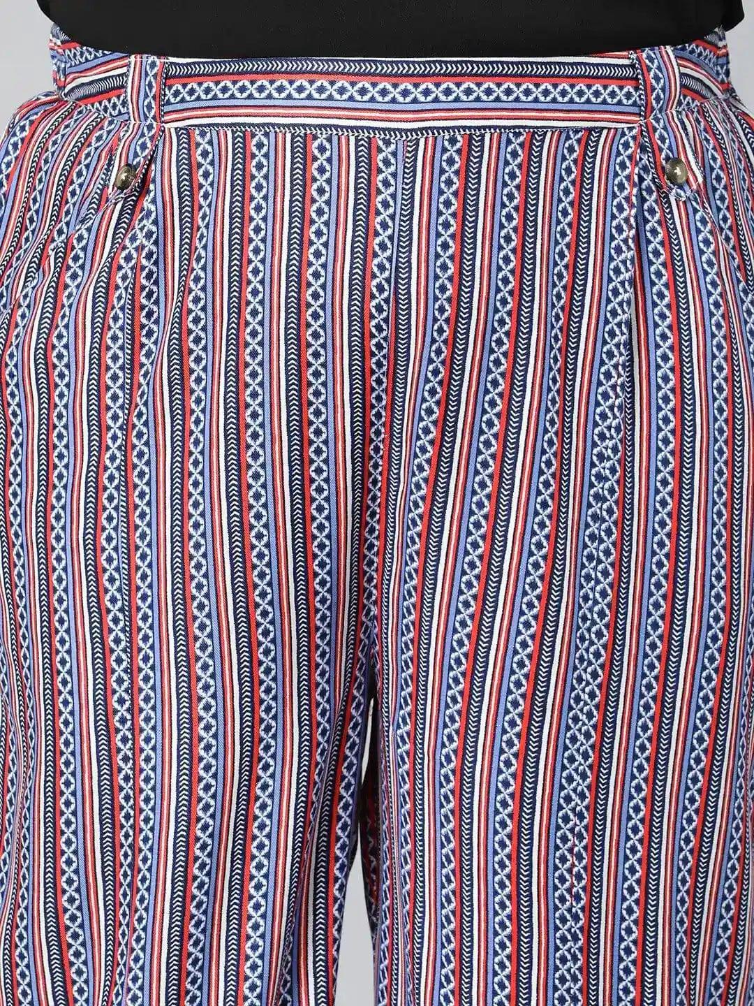 Trendy Multicolor Stripe Print Elasticated Plus Size Pant