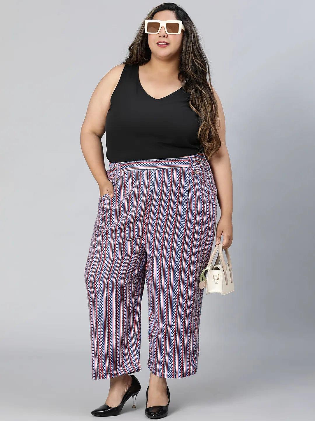 Trendy Multicolor Stripe Print Elasticated Plus Size Pant