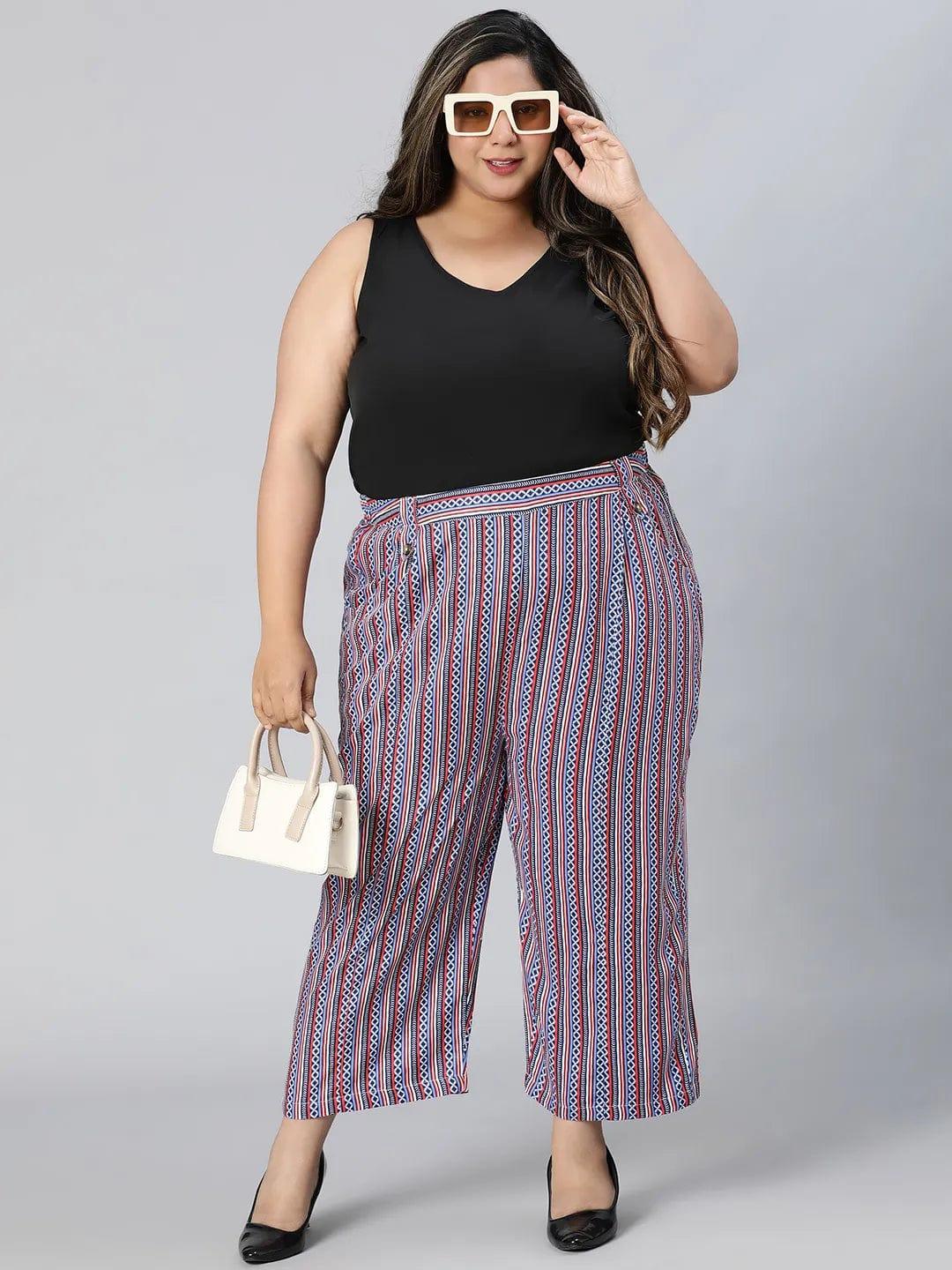 Trendy Multicolor Stripe Print Elasticated Plus Size Pant