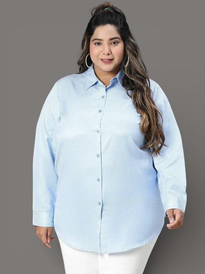 Plus Size Blue Stripe Print Shirt