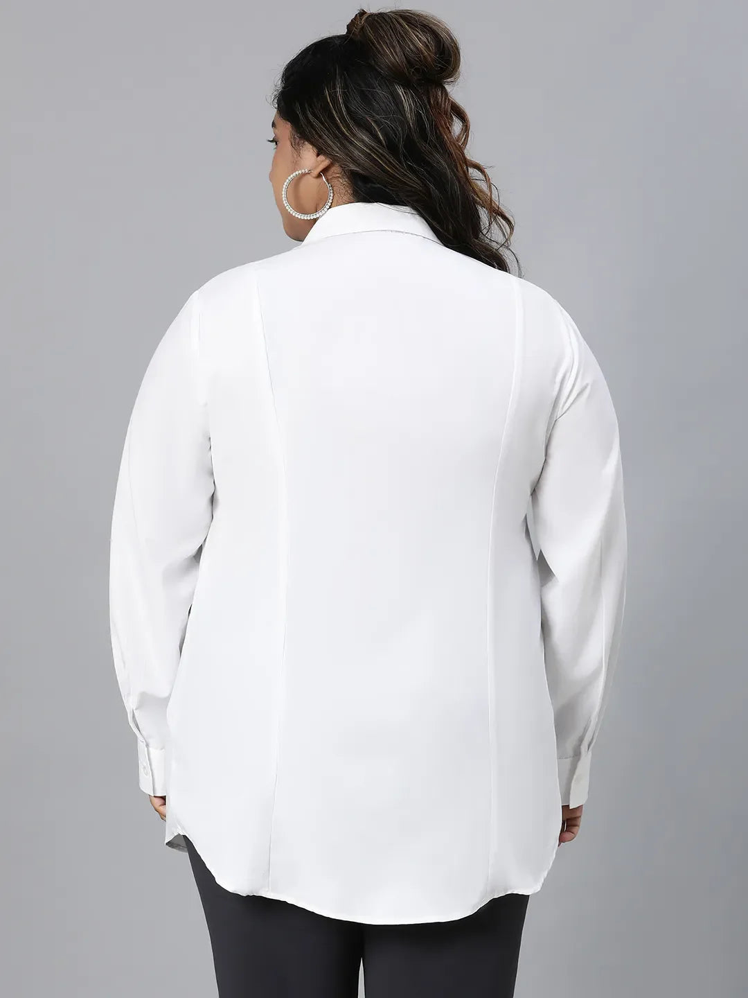 Easy White Long Sleeve Plus Size Cotton Blend Shirt