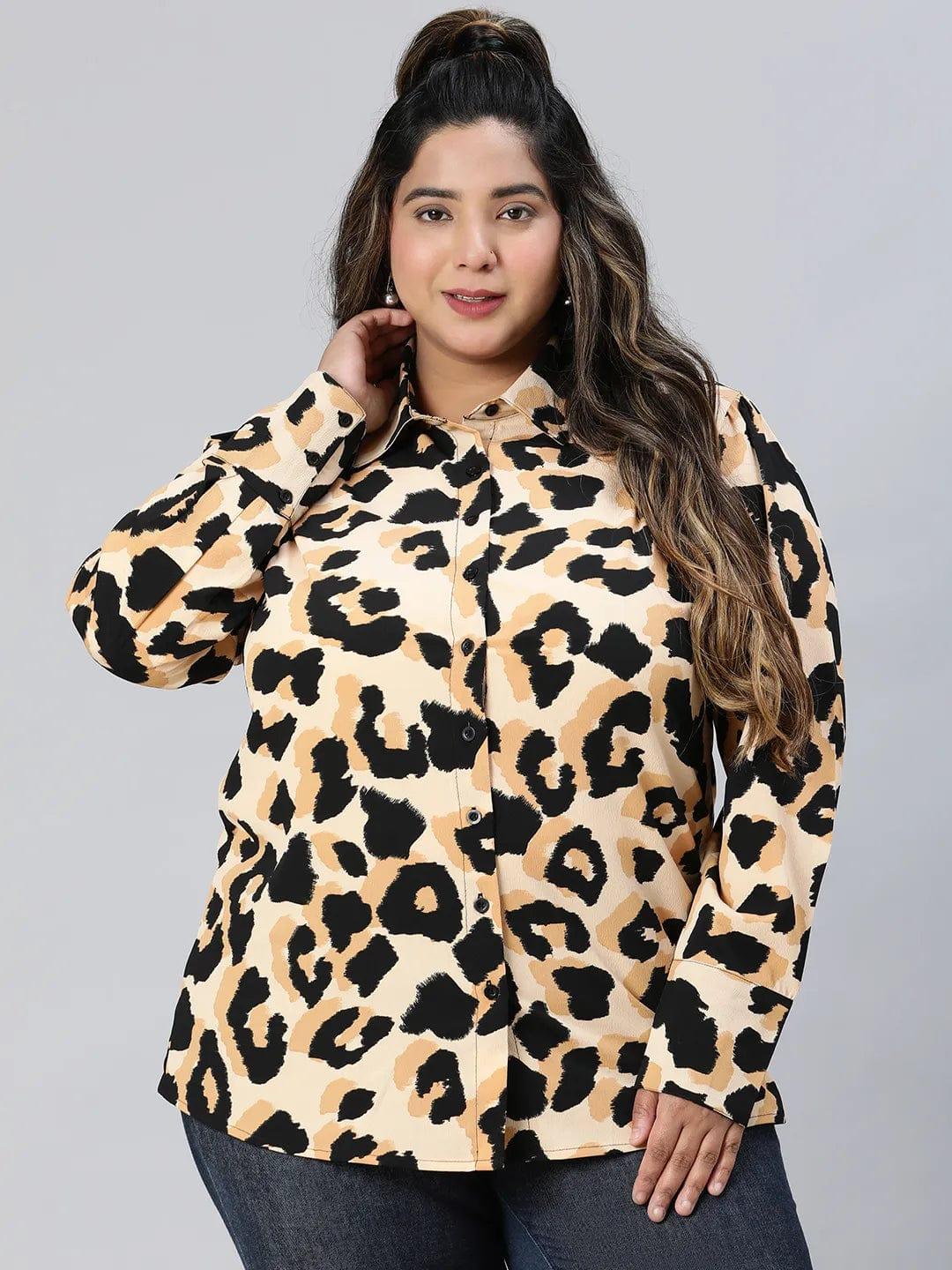 Multicolor Animal Print Long Sleeve Plus Size Shirt