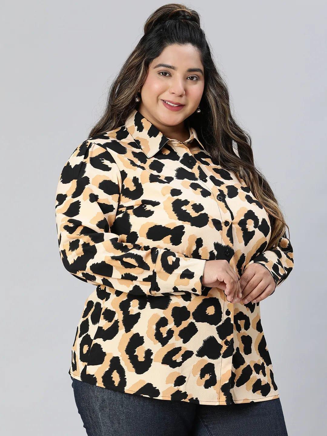 Multicolor Animal Print Long Sleeve Plus Size Shirt