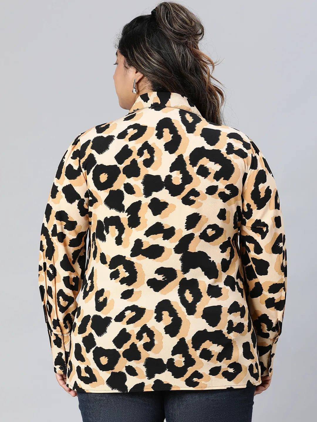 Multicolor Animal Print Long Sleeve Plus Size Shirt