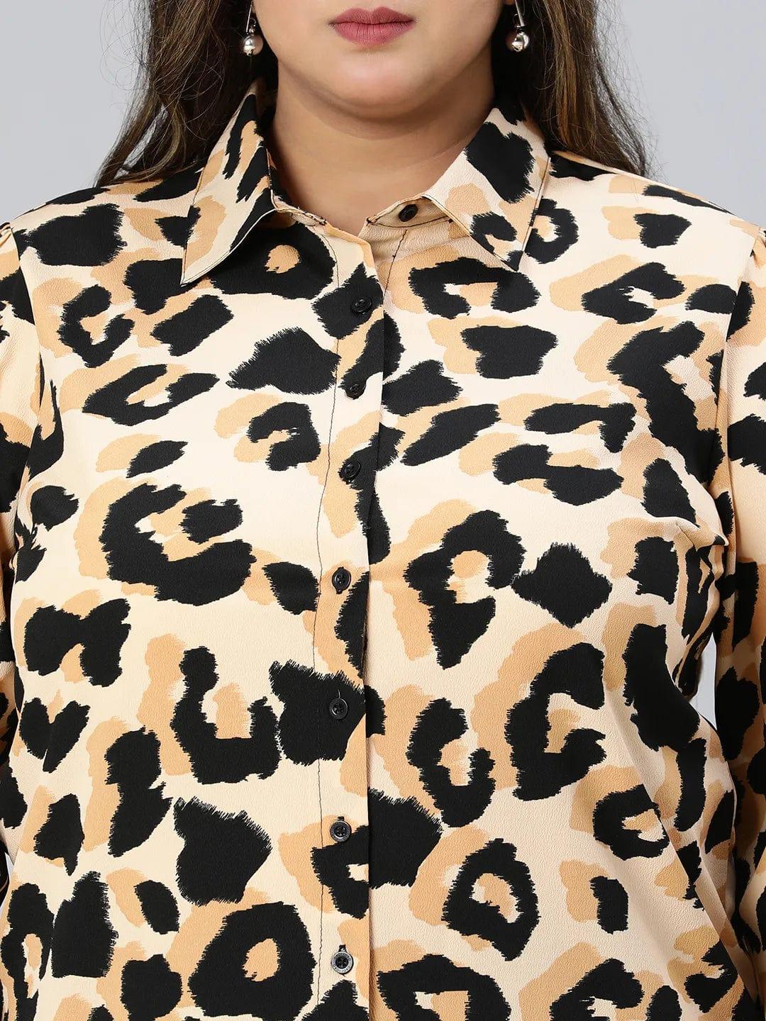 Multicolor Animal Print Long Sleeve Plus Size Shirt