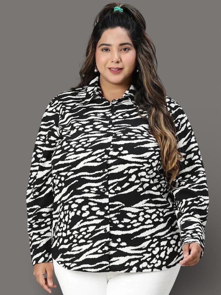 Plus Size Black Printed Shirt