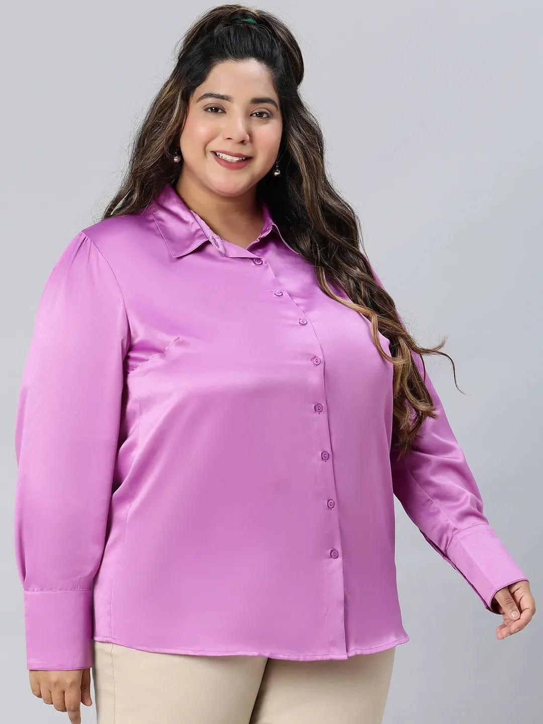 All Purple Collared Long Sleeve Plus Size Shirt