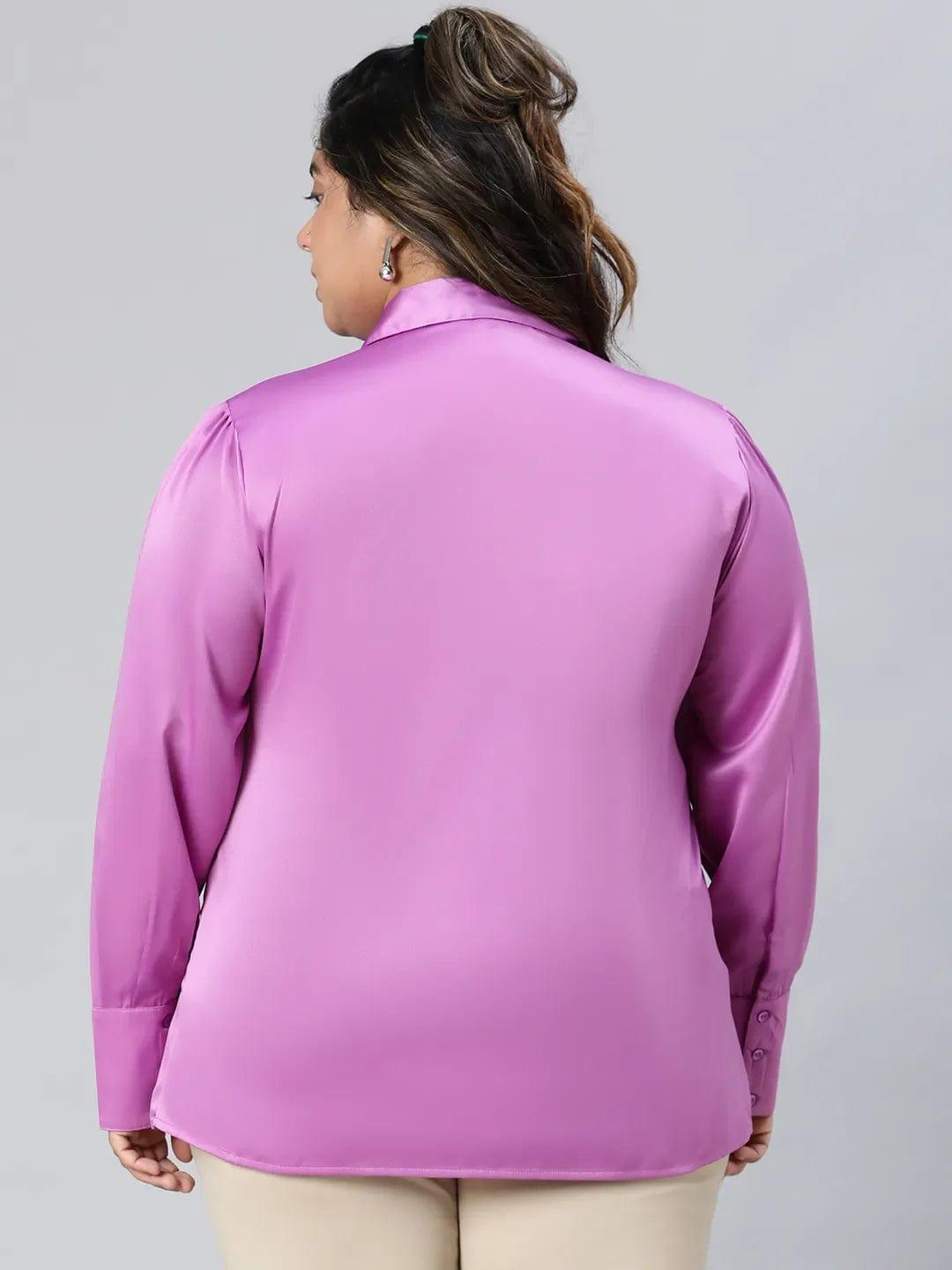 All Purple Collared Long Sleeve Plus Size Shirt