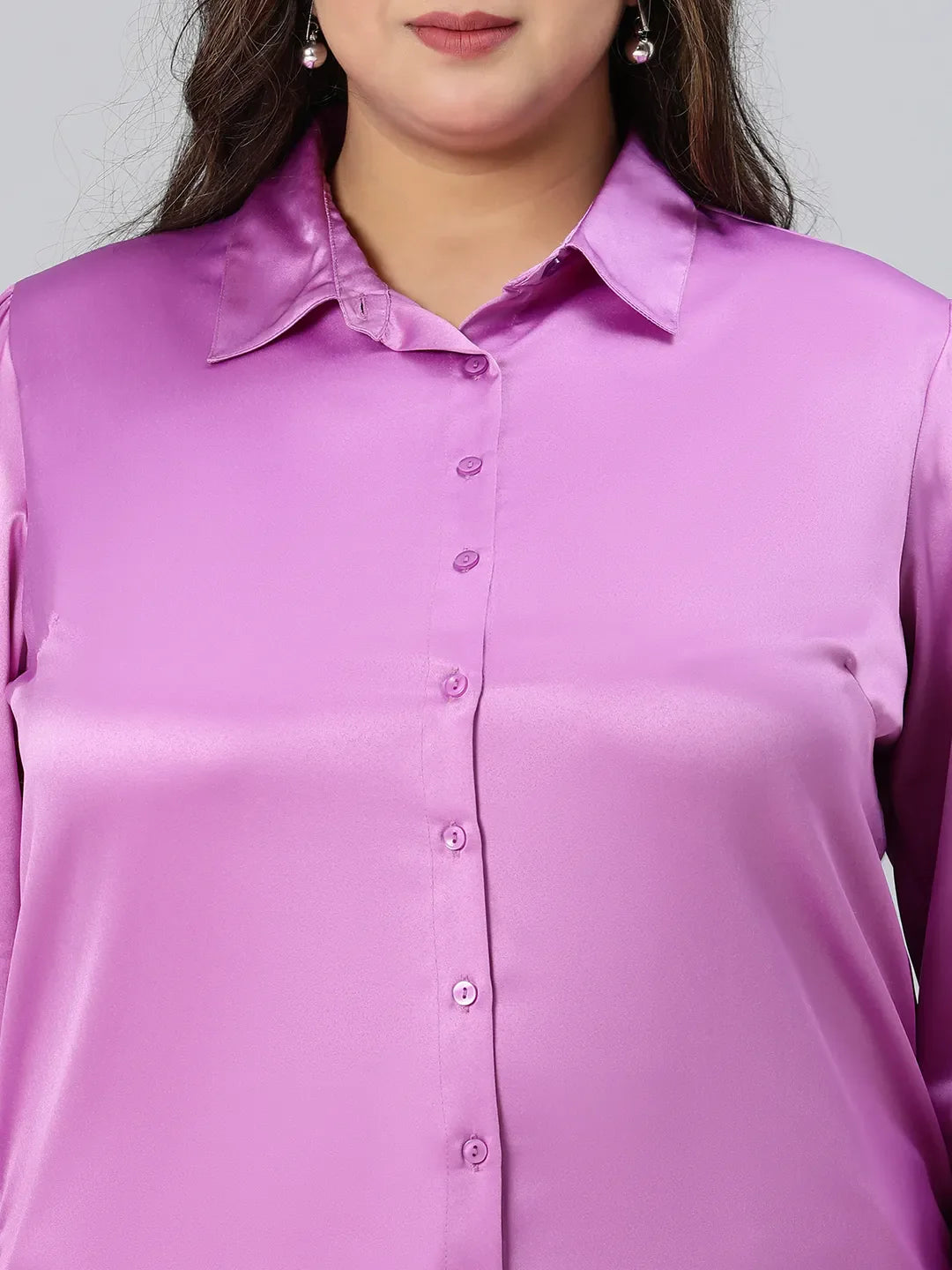 All Purple Collared Long Sleeve Plus Size Shirt