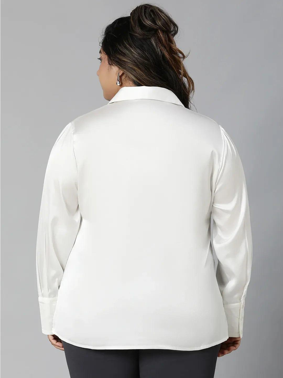 Icey White Collared Long Sleeve Plus Size Shirt