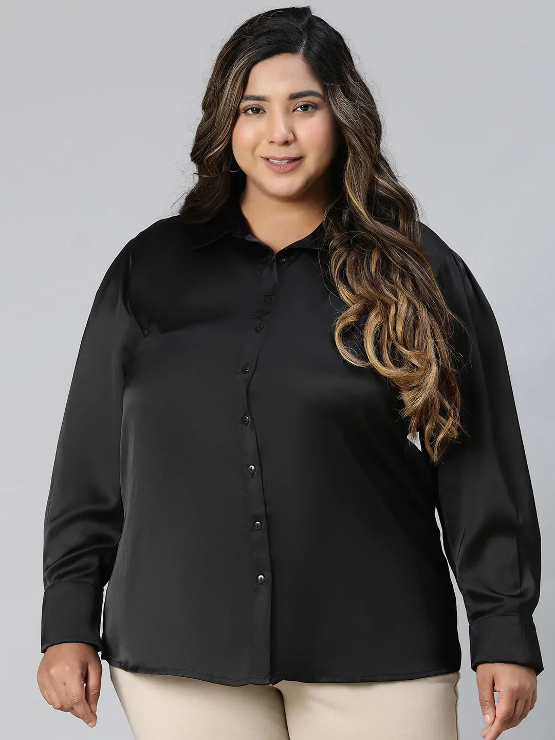 The Black Collared Long Sleeve Plus Size Shirt