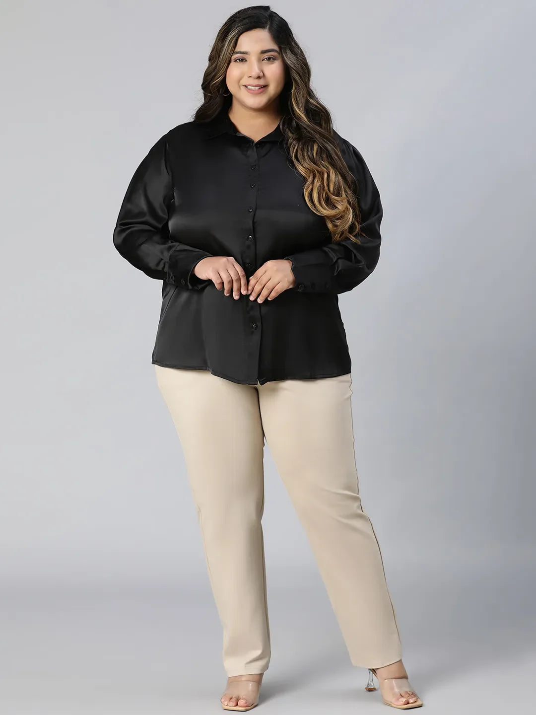 The Black Collared Long Sleeve Plus Size Shirt