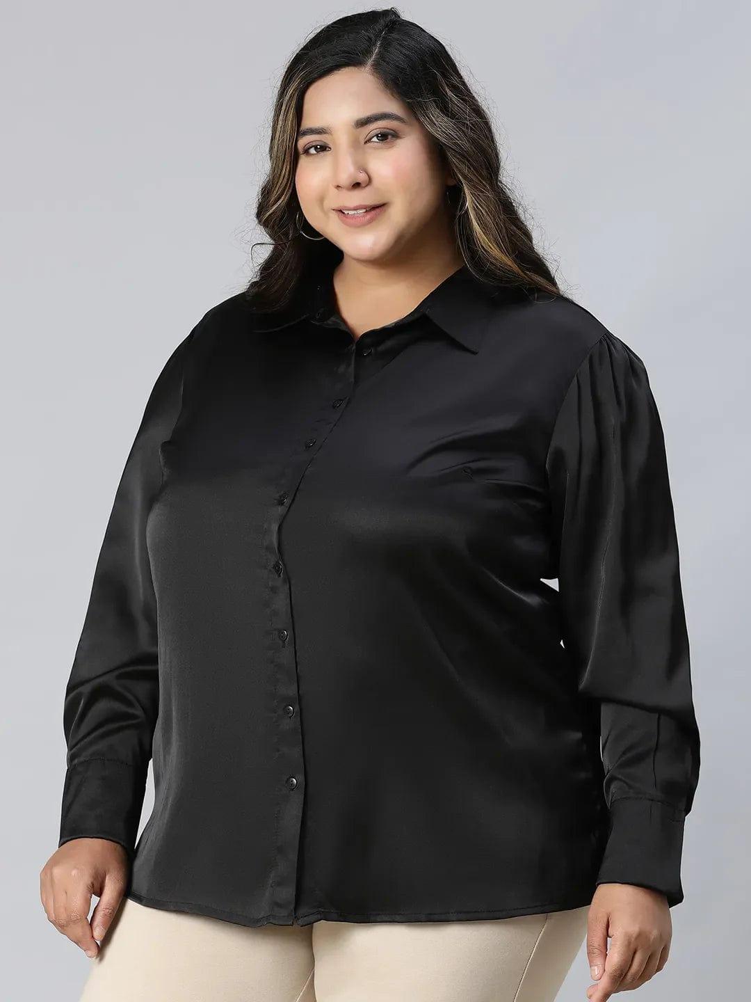 The Black Collared Long Sleeve Plus Size Shirt