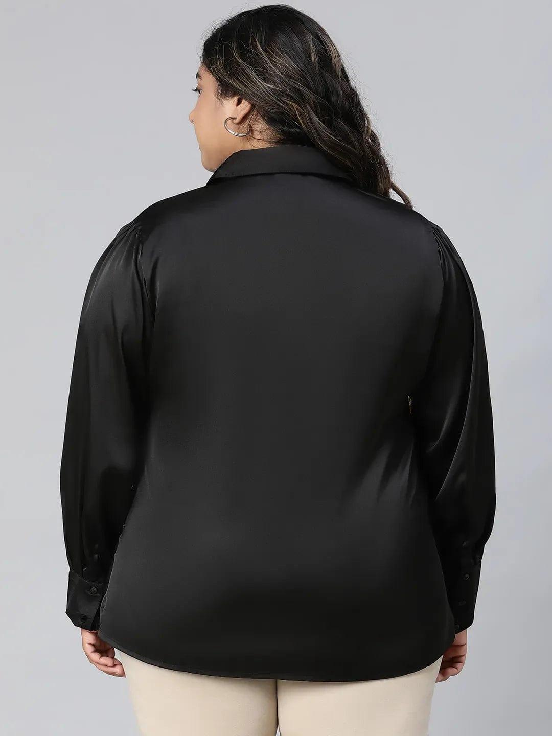 The Black Collared Long Sleeve Plus Size Shirt