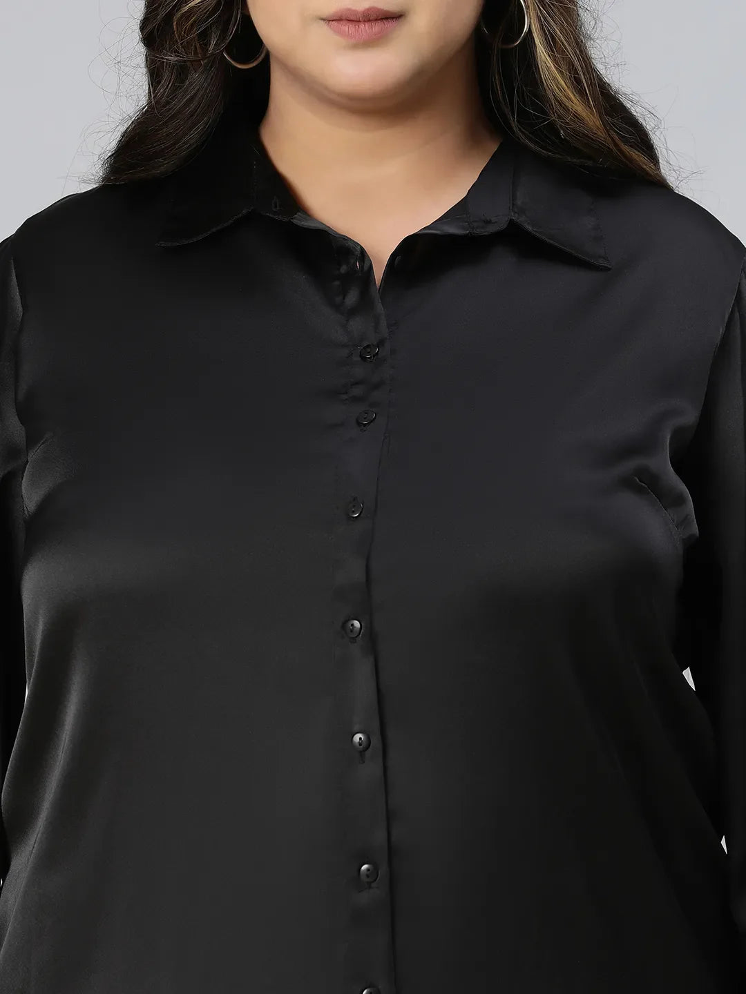 The Black Collared Long Sleeve Plus Size Shirt